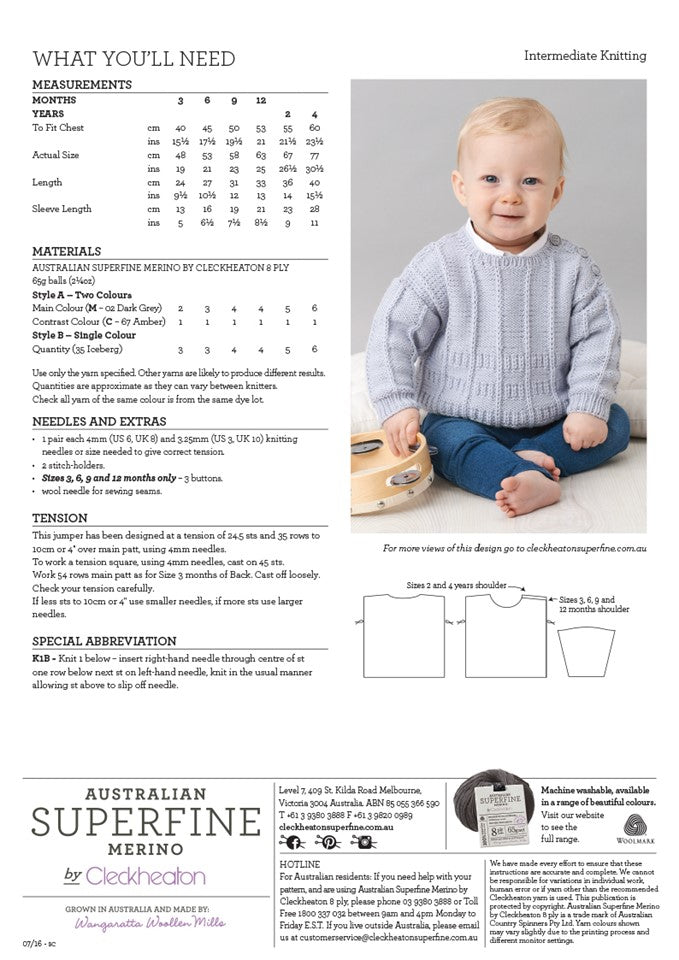 Cleckheaton - Knit Pattern - 3 months to 4 years - Crew neck jumper 457